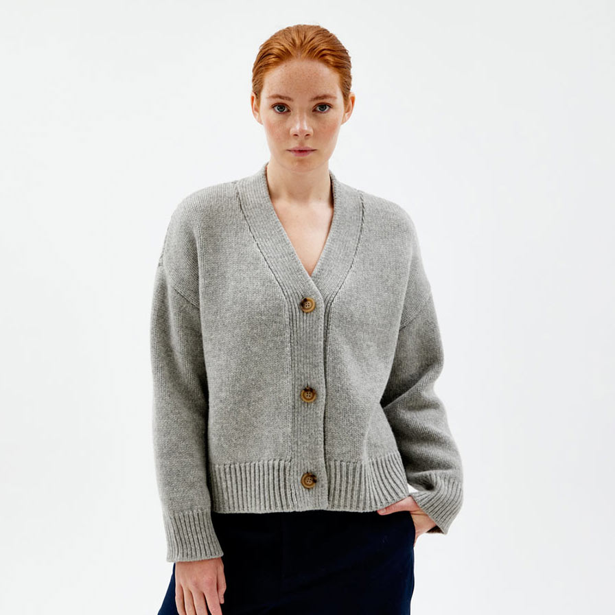 Heavy-knit cardigan, Grey Melange, hi-res